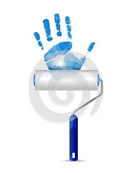 Paint roller and unique handprint illustration