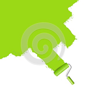 Paint roller with wall paint green isolated vector