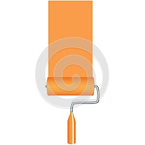 paint roller white on orange wall background and copy space text advertising banner orange banner frame, area ad and paint brush