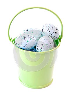 Paint Speckled Easter Eggs in Metal Pail