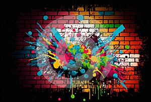 Paint splash graffiti brick wall colorful background, abstract background