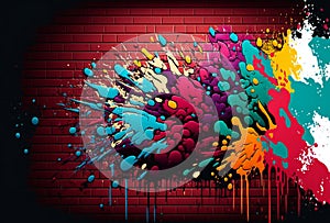 Paint splash graffiti brick wall colorful background, abstract background