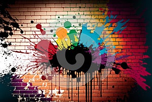 Paint splash graffiti brick wall colorful background, abstract background