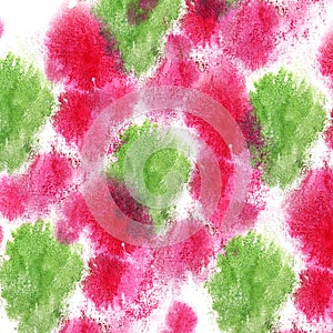 Paint splash ink green, pink blot and white abstract art brush