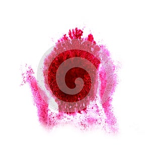 Paint splash ink red, pink blot and white abstract art brushes