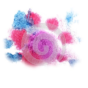 Paint splash pink, blue ink blot and white abstract art brushes