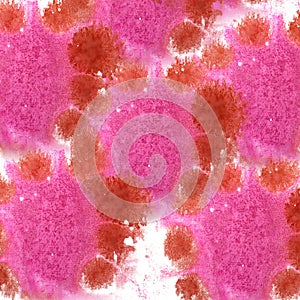 Paint splash pink, brown ink blot and white abstract art brushe