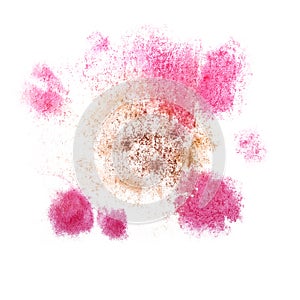 Paint splash pink, yellow ink blot and white abstract art brush