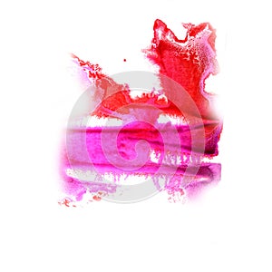 Paint splash red, pink ink blot and white abstract art brushes