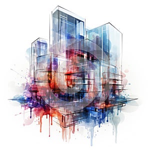 Paint splashed buildings in a cubo-futurism style photo