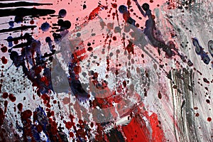Paint splashes. Abstract art background. Closeup shot of strokes colorful acrylic paint on canvas with brush strokes
