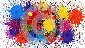 Paint splashes on a white background create an energetic abstract