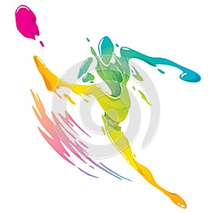 Paint splashing - Soccer player kicking the ball