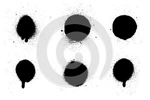 Paint sprays from a can. Vector brush set. Black splash on white background