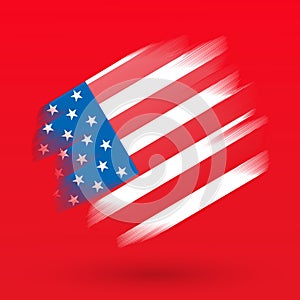 Paint stroke in Usa flag on red background, vector