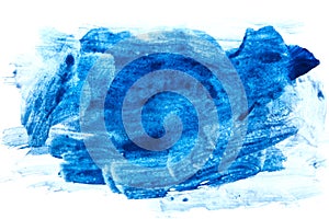 Blue paint stroke on white background