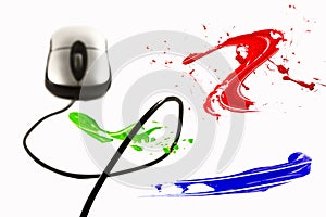 Paint strokes flying around computer mouse