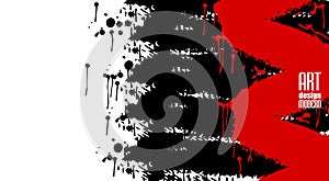 Paint strokes in red and black on a white background