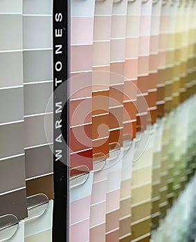 Paint swatches, warm color tone samples in a row