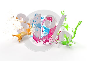 Paint thirty one 31  number percentages and percent in splash of colorful paint on a white background