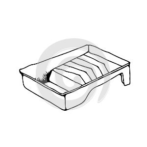 Paint tray, repair tool, vector hand drawn illustration