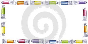 Paint tube banner frame rainbow colors watercolor oil acrylic tempera gouache. Art liquid pigments. Artist palette photo