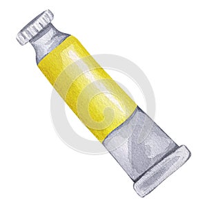 Paint tube yellow watercolor oil acrylic tempera gouache. Packaging art colors liquid pigments. Artist palette photo