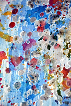 Sparkling silvery pink blue watercolor splashes, paint abstract creative background