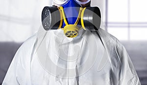 Paint worker in respirator