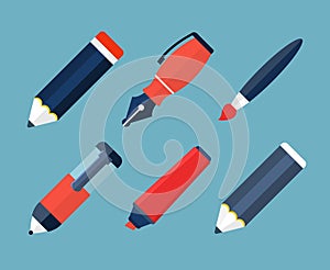 Paint and writing tools flat icons