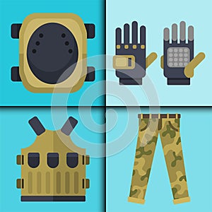 Paintball club symbols icons protection uniform and sport game design elements equipment target vector illustration