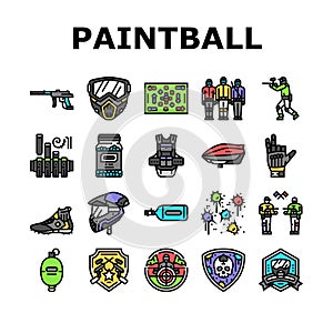paintball game player team icons set vector