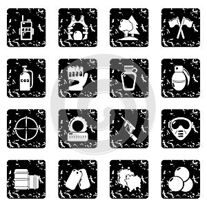 Paintball icons set grunge vector