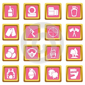 Paintball icons set pink square vector