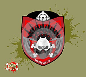 Paintball logo. skul protection mask. Heraldic Shield with wings