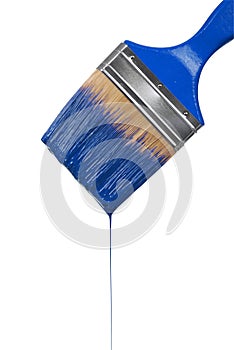 A paintbrush dripping with blue paint