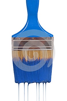 A paintbrush dripping with blue paint