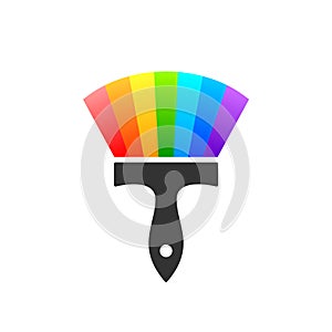 Paintbrush icon or logo, paint brush with color spectrum, rainbow colors, colorful palette