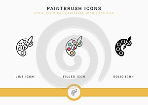 Paintbrush icons set vector illustration with solid icon line style. Color palette design concept.