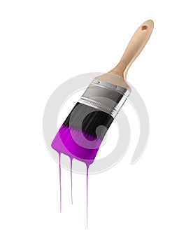 Paintbrush loaded with purple color dripping off the bristles.