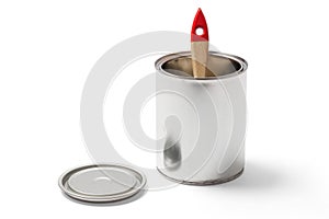 Paintbrush in an Open Tin Can with Clipping Path