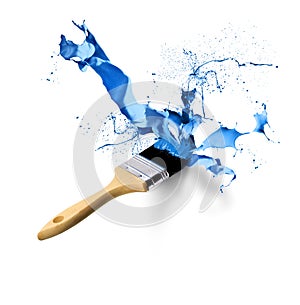 Paintbrush splashing dripping blue