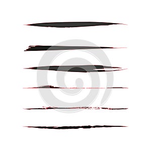 Paintbrush thin stripes. Red frame. Freehand abstract picture. Ink design elements. Vector illustration. Stock image.