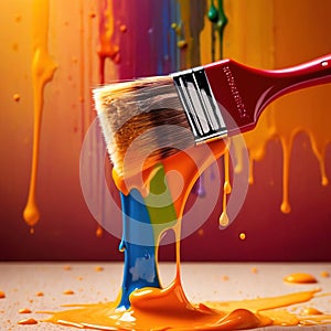 Paintbrush with vibrant splashing colors, showing artistic creativity and brilliance