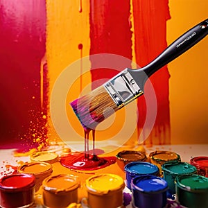 Paintbrush with vibrant splashing colors, showing artistic creativity and brilliance