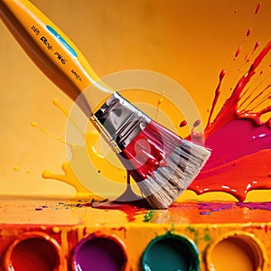 Paintbrush with vibrant splashing colors, showing artistic creativity and brilliance