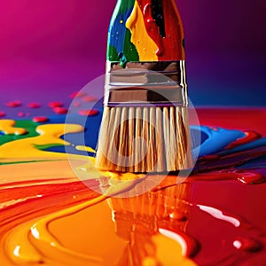 Paintbrush with vibrant splashing colors, showing artistic creativity and brilliance