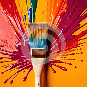 Paintbrush with vibrant splashing colors, showing artistic creativity and brilliance