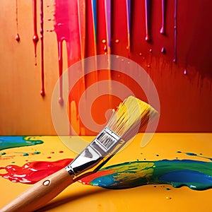 Paintbrush with vibrant splashing colors, showing artistic creativity and brilliance