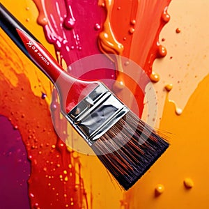 Paintbrush with vibrant splashing colors, showing artistic creativity and brilliance